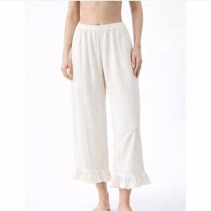 Vintage Cactus Flower Ivory Ruffle Hem Pants Women Boho Cottagecore USA M